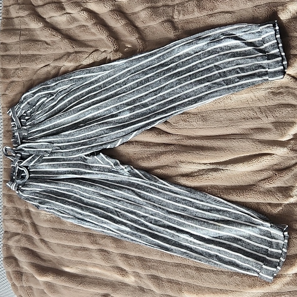 Streetwear Society Black & White Vertical Stripe Paperbag Waist Pants